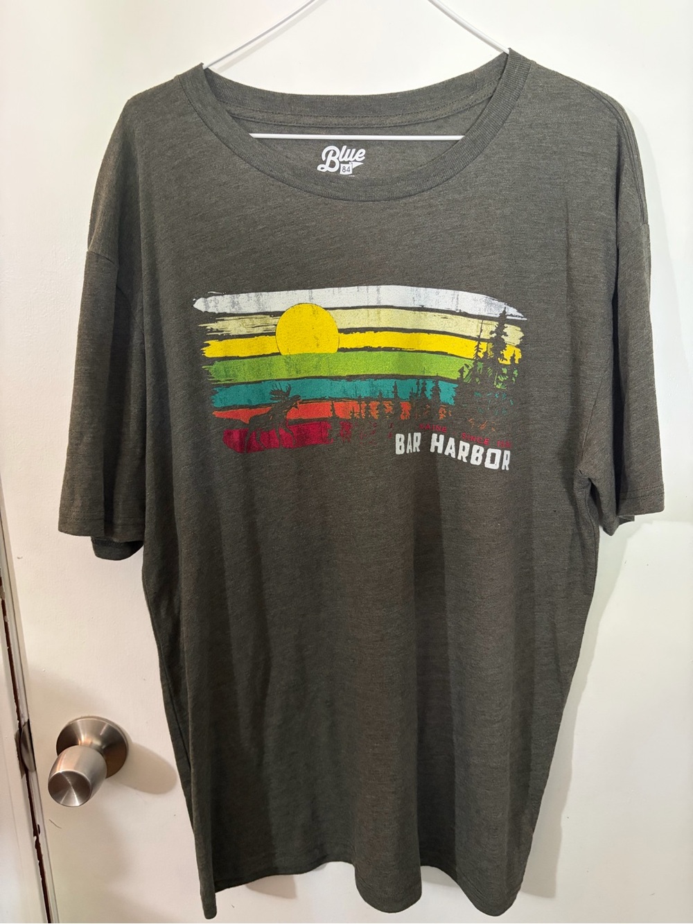 NWOT Men’s Blue 84 Large Bar Harbor Olive Graphic Tee Tote12